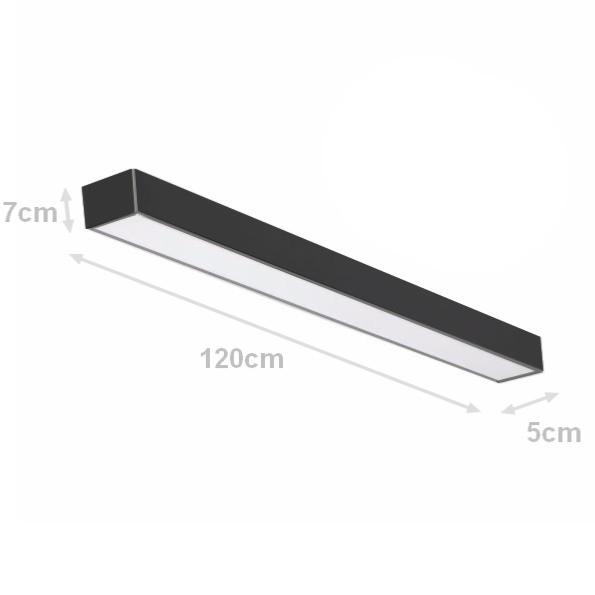 Réglette LED 120cmx5cm 48W Suspendue NOIR