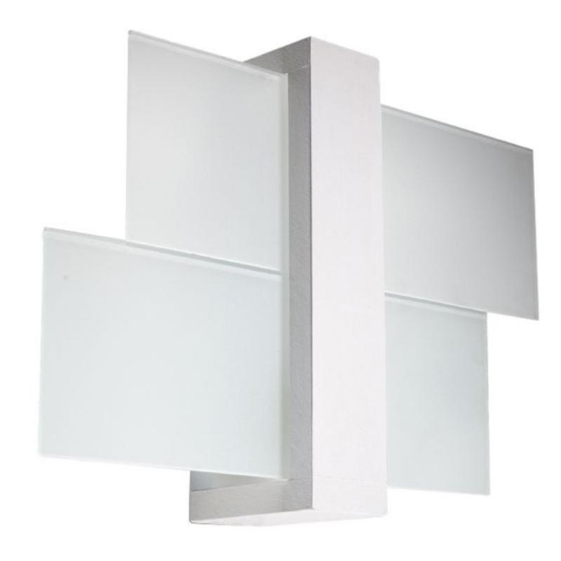 Applique Murale Bois Blanc Rectangles de Verre pour Ampoule E27