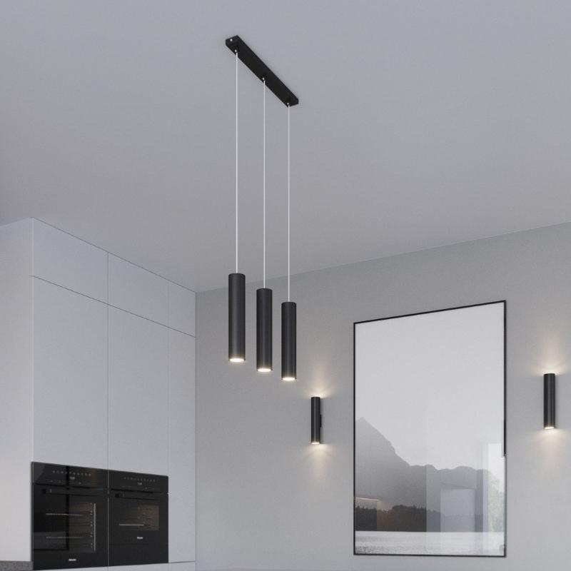 Suspension 3 Lampes Noir pour Ampoules GU10