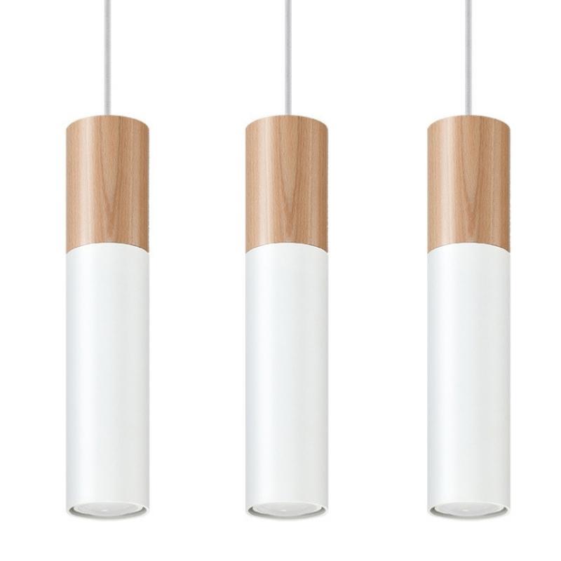Suspension 3 Lampes Bois Blanc pour Ampoules GU10