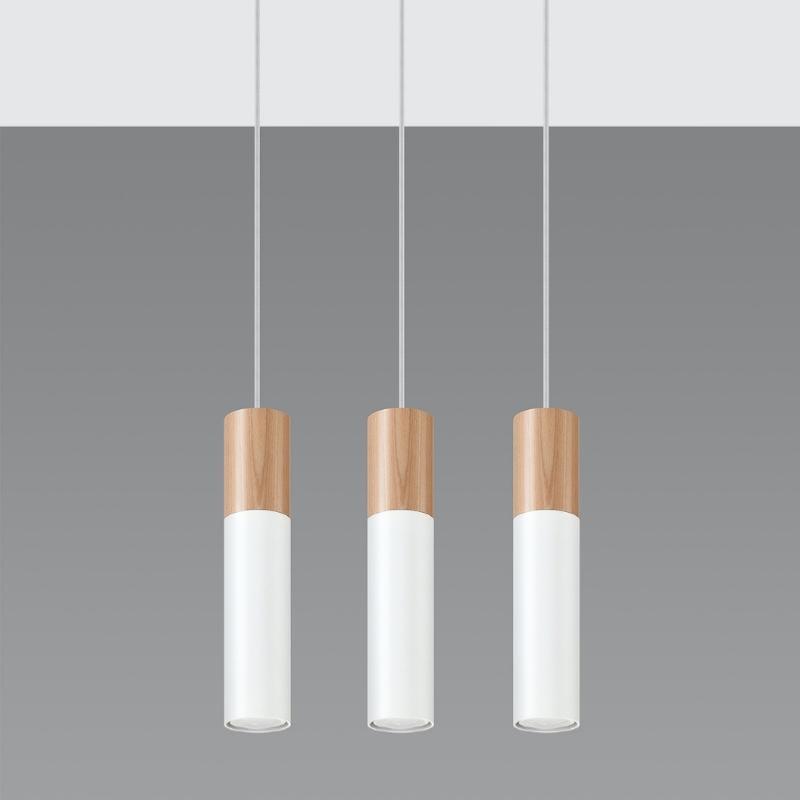 Suspension 3 Lampes Bois Blanc pour Ampoules GU10