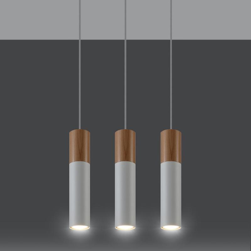 Suspension 3 Lampes Bois Blanc pour Ampoules GU10