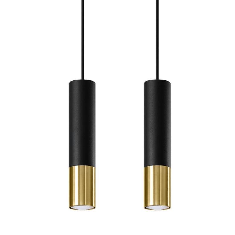 Suspension 2 Lampes Noir Or pour Ampoules GU10