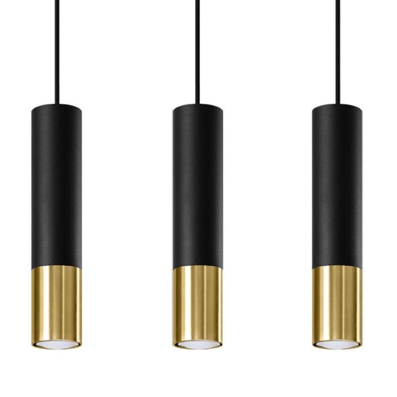 Suspension 3 Lampes Noir Or pour Ampoules GU10