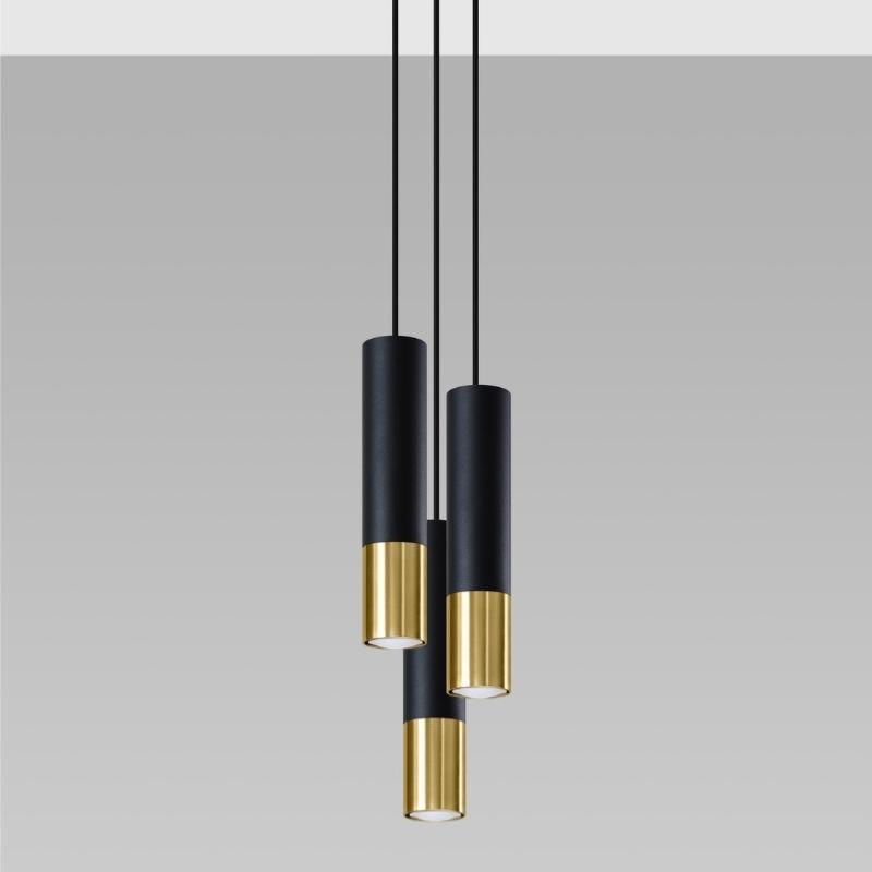 Suspension Design 3 Lampes Noir Or Élégant pour Ampoules GU10