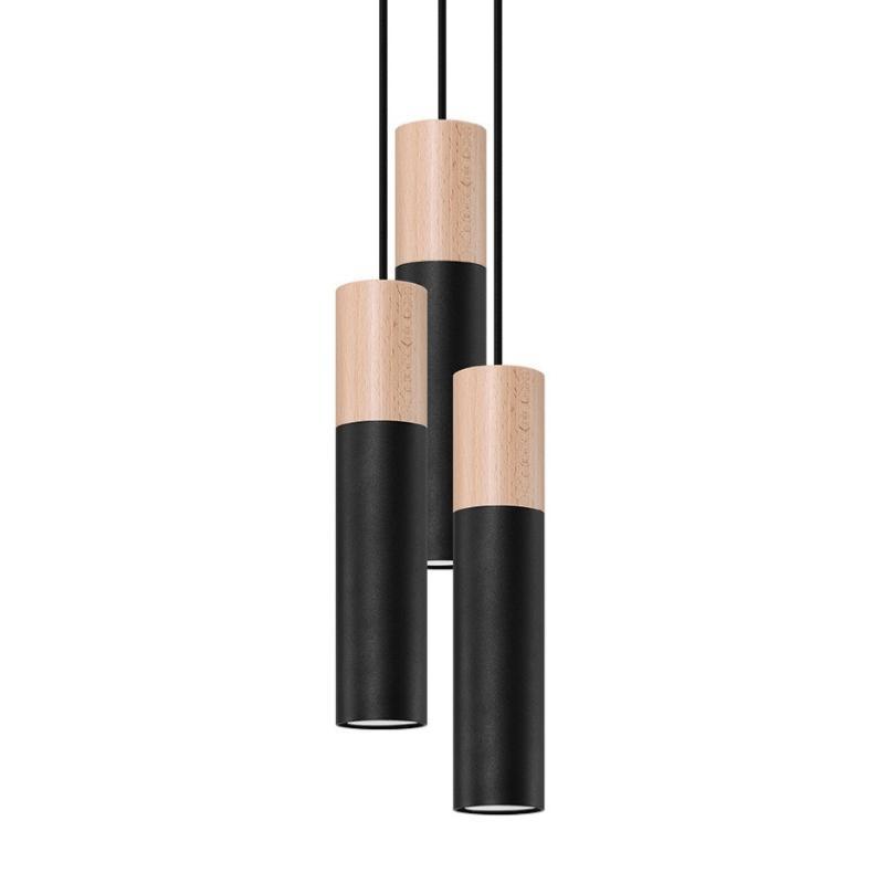 Suspension Design 3 Lampes Bois Noir Élégant pour Ampoules GU10