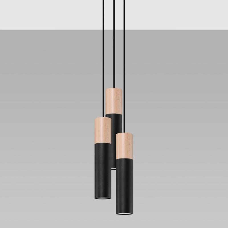 Suspension Design 3 Lampes Bois Noir Élégant pour Ampoules GU10