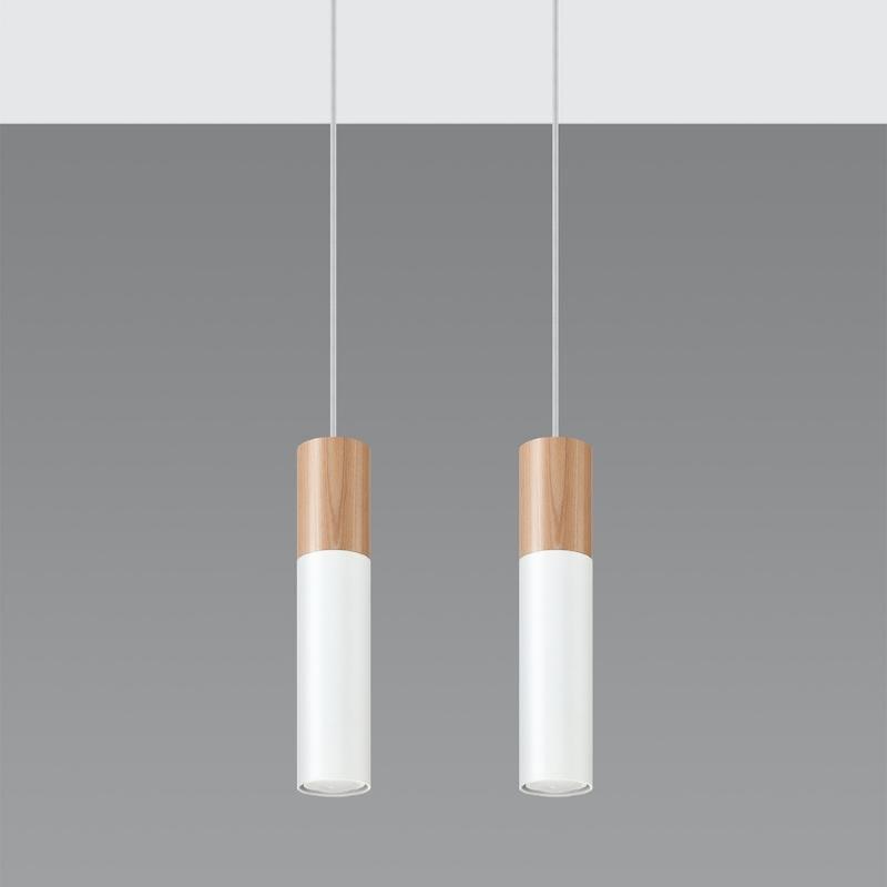 Suspension 2 Lampes Bois Blanc pour Ampoules GU10