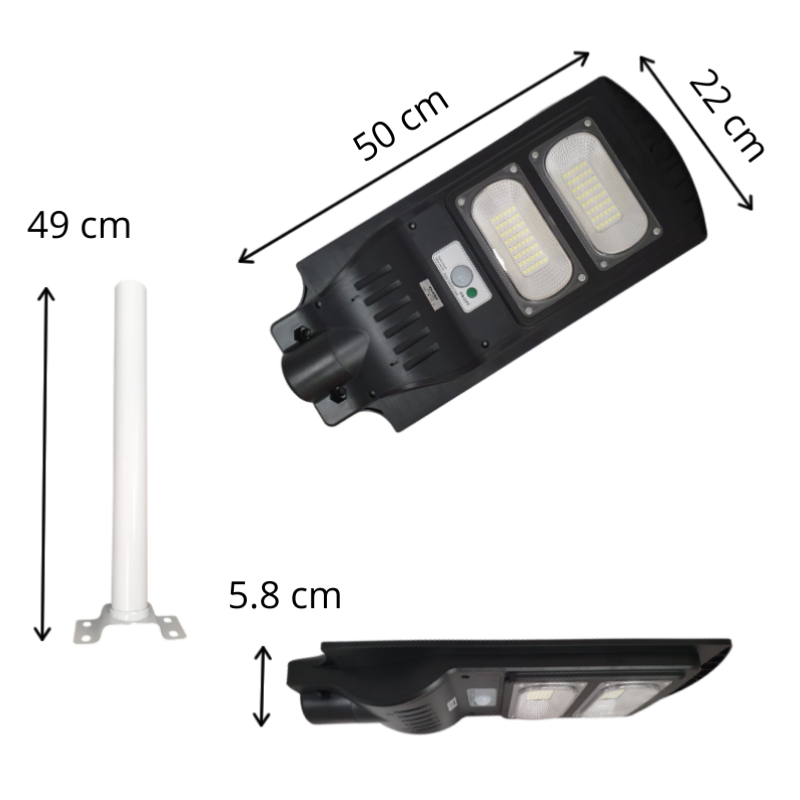 Luminaire LED urbain solaire 48W IP65 Dimmable (Barre métallique + télécommande incluses)