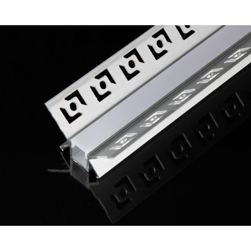 Profilé Aluminium encastré d'angle 1m pour Ruban LED Couvercle Blanc Opaque