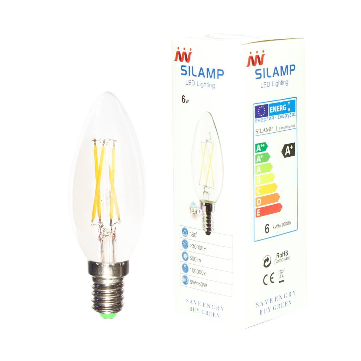 Ampoule LED E14 Filament 6W 220V C35 COB 360° - Silamp France