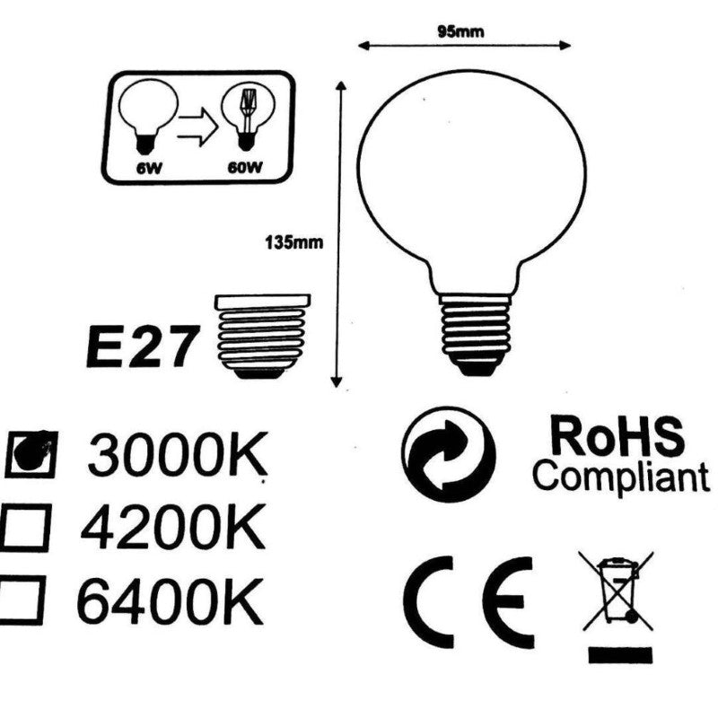 Ampoule LED E27 6W 220V COB G95 - Silamp France