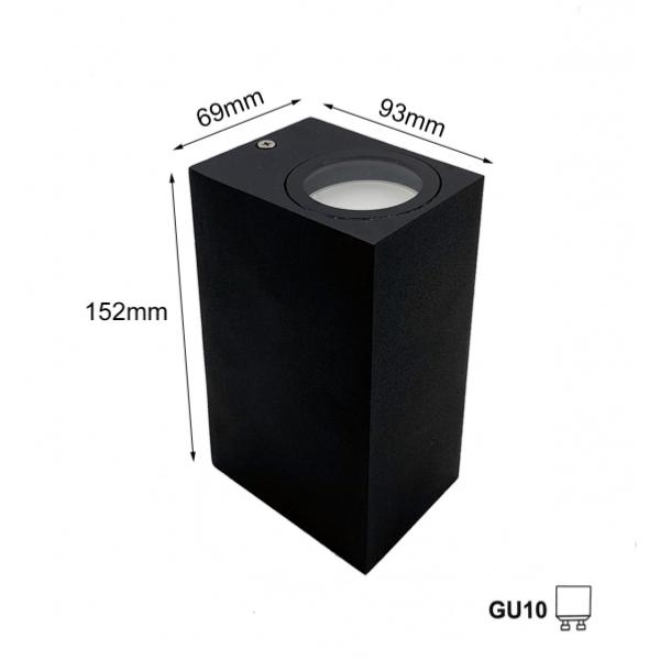 Applique Murale Noire LED IP44 double faisceau GU10 Carrée - Silamp France