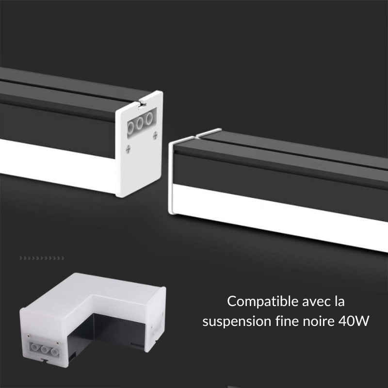 Connecteur 8W en L pour Suspension Linéaire Fine Noire 40W - Silamp France