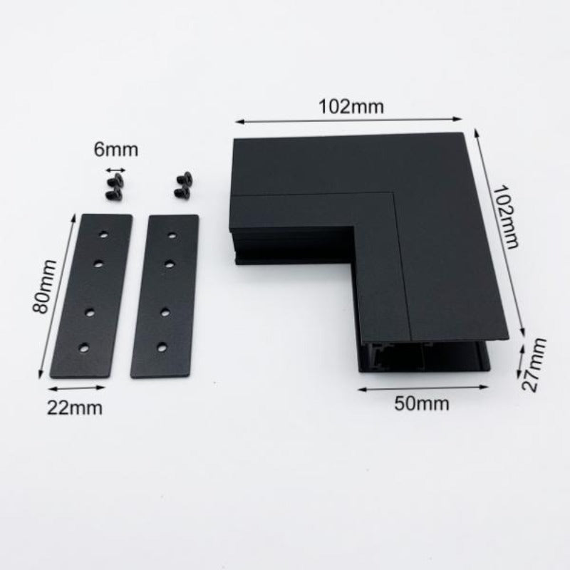 Connecteur Angle Sortant pour Rail Magnétique en Saillie Noir + Connecteur Souple - Silamp France