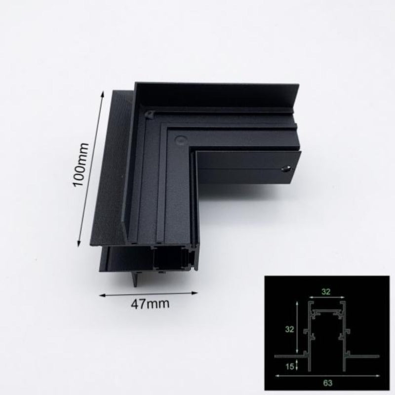 Connecteur Angle Sortant pour Rail Magnétique Encastré Noir + Connecteur Souple - Silamp France