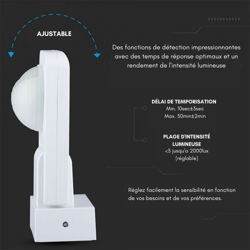 Détecteur de Mouvement Infrarouge Orientable IP65 Blanc - Silamp France