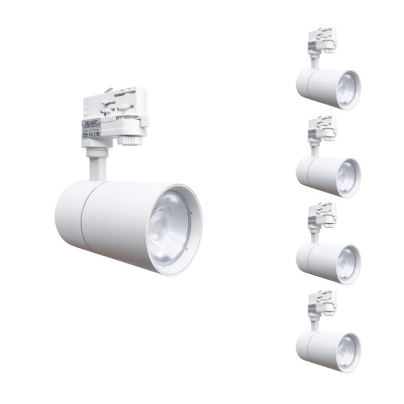 Spot LED sur Rail 30W 80° Triphasé Blanc (Pack de 5)