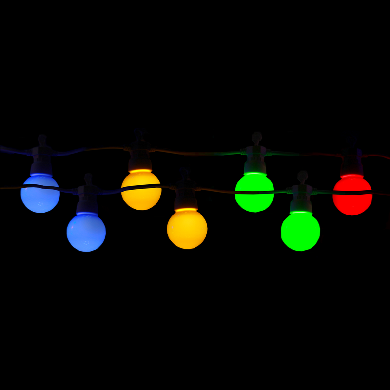 Guirlande Guinguette LED 13M 20pcs 6W IP65 Multicolore - Câble Blanc