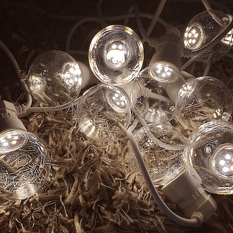 Guirlande Guinguette LED 13M 20pcs 6W IP65 Blanc Chaud - Câble Blanc - Silamp France