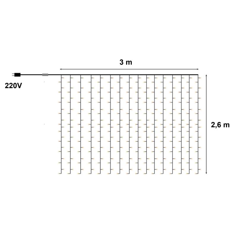 Guirlande LED Rideaux 320LED 220V 3m IP44 8 modes - Blanc Chaud - Silamp France