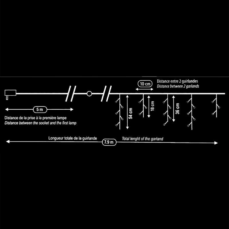 Guirlande Rideau stalactite 180LED IP44 3M avec timer - Blanc Chaud