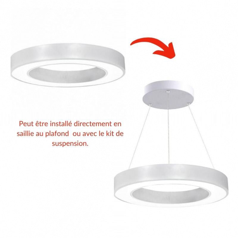 Kit Plafonnier LED Blanc Rond 36W 50cm avec Kit de Suspension