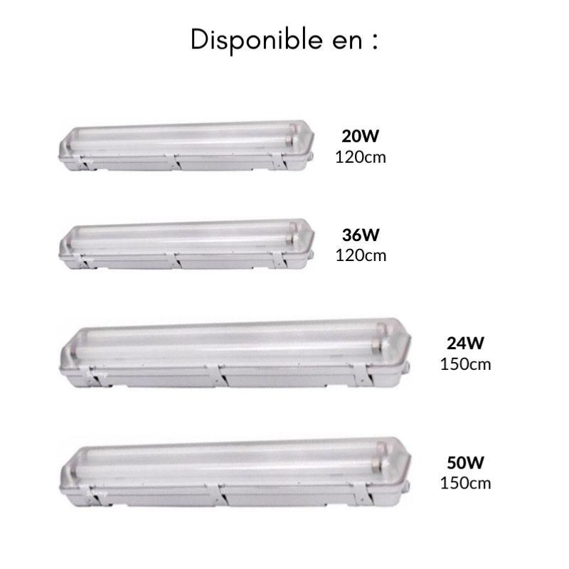 Kit de Réglette LED étanche Double pour Tubes T8 150cm IP65 (2 Tubes Néon LED 150cm T8 24W inclus) - Silamp France