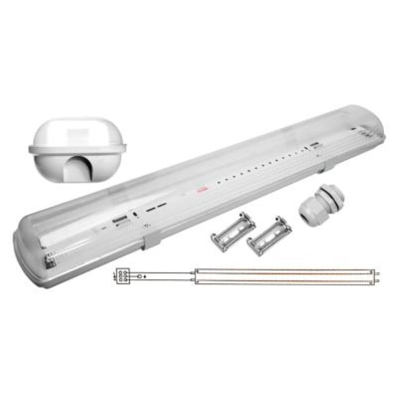 Kit de Réglette LED Etanche Double pour Tubes T8 60cm IP65 (2 Tubes Néon LED 60cm T8 10W inclus) - Silamp France