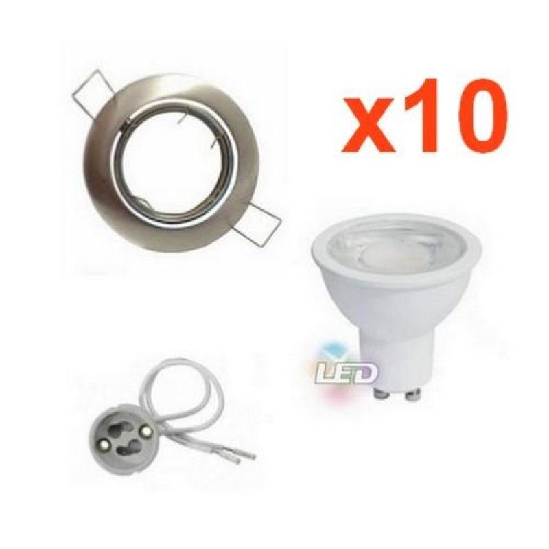 Kit Spot LED GU10 Encastrable Orientable 8W Rond Inox (Pack de 10) - Silamp France