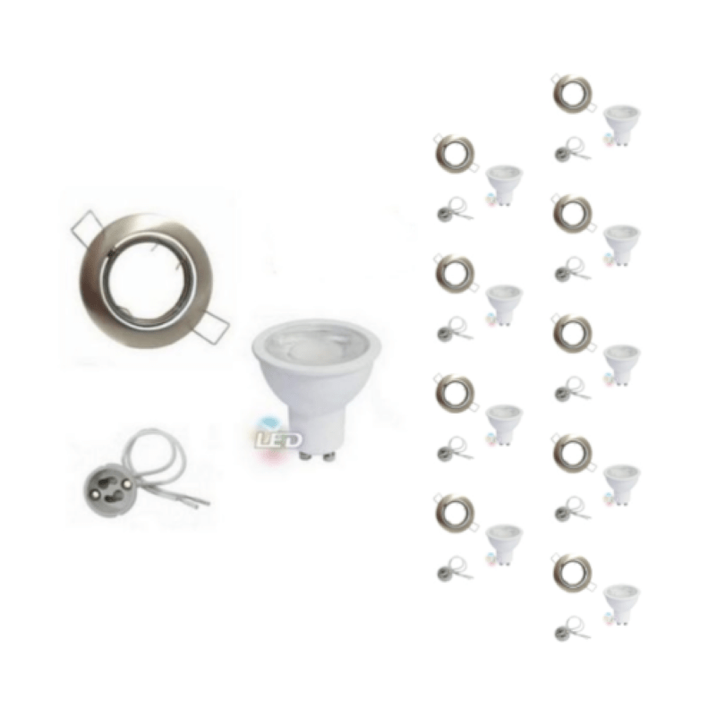 Kit Spot LED GU10 Encastrable Orientable 8W Rond Inox (Pack de 10) - Silamp France