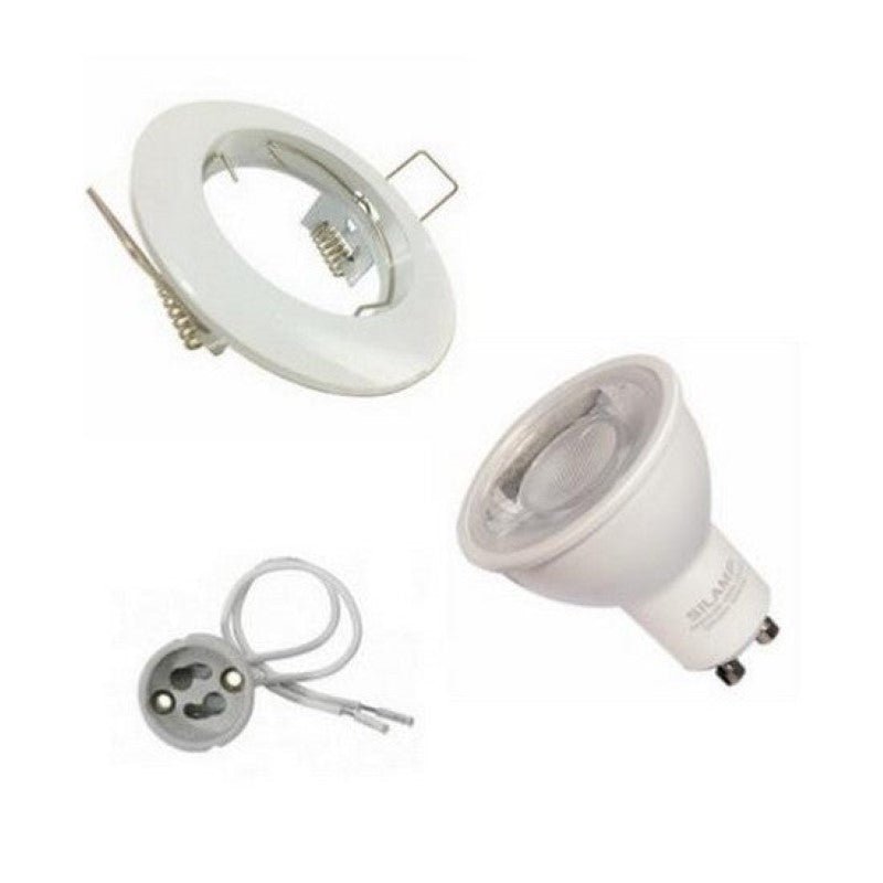 Kit Spot LED GU10 encastrable Rond Blanc avec une ampoule 8W - Silamp France