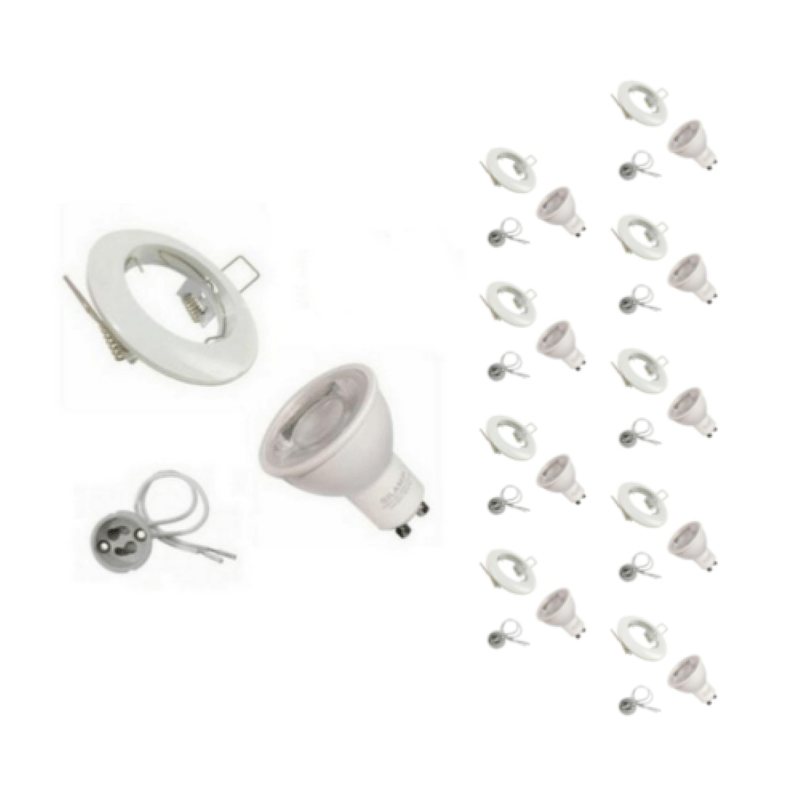 Kit Spot LED GU10 encastrable Rond Blanc avec une ampoule 8W (Pack de 10) - Silamp France