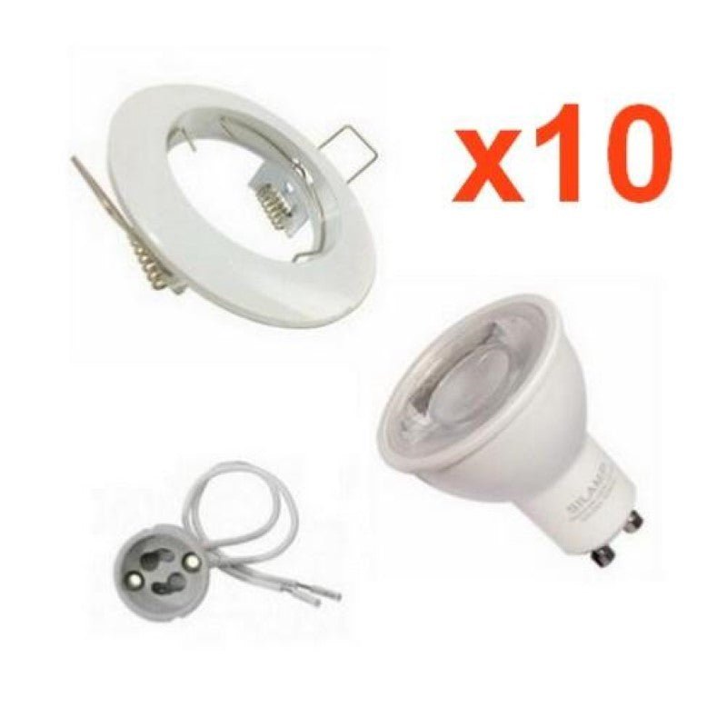 Kit Spot LED GU10 encastrable Rond Blanc avec une ampoule 8W (Pack de 10) - Silamp France