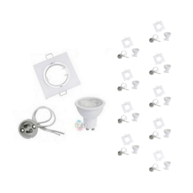 Kit Spot LED GU10 Orientable Carré Blanc avec Ampoule LED 8W (Pack de 10) - Silamp France