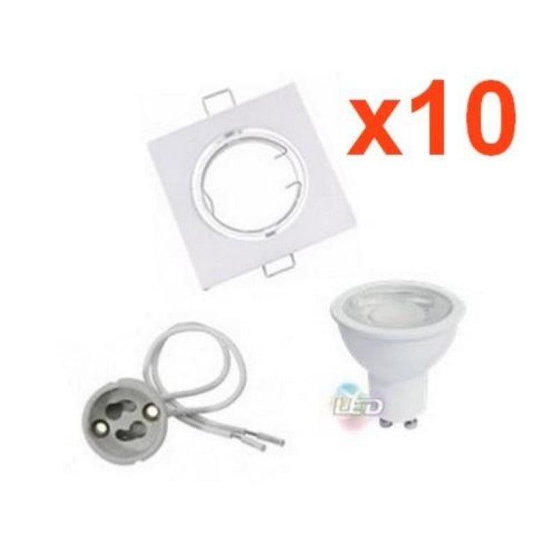 Kit Spot LED GU10 Orientable Carré Blanc avec Ampoule LED 8W (Pack de 10) - Silamp France