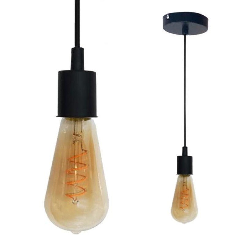 Kit Suspension Luminaire Noir Mat avec Ampoule LED E27 6W - Silamp France