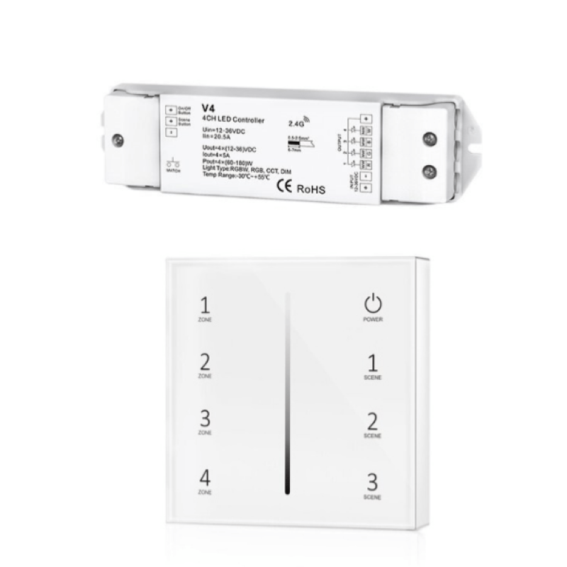 Kit Variateur Tactile Monochrome Sans Fil 4 Zones et Dimmer RF - Silamp France