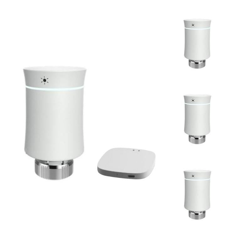 Kit de 4 Têtes Thermostatiques Connectées Universelle Tactile avec Ecran LCD + Passerelle ZigBee