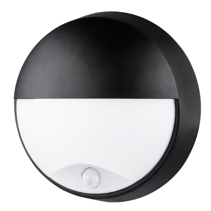 Applique Murale LED Ronde Noire 14W avec Détecteur de Mouvement IP54