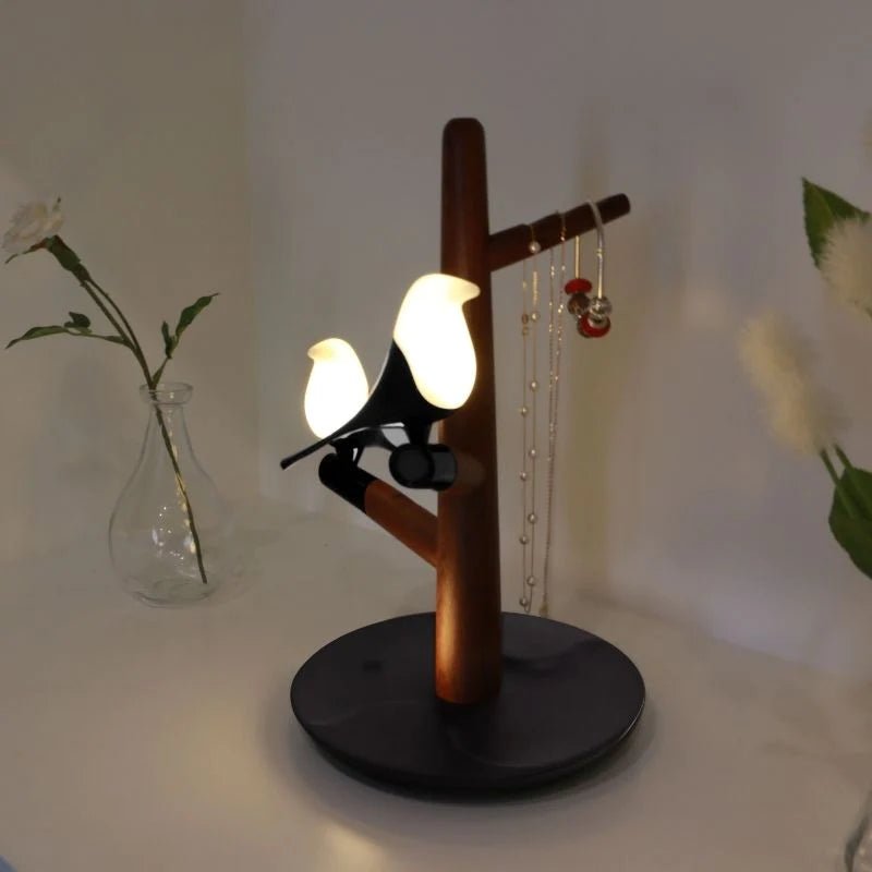 Lampe de Chevet Design Oiseau avec Chargeur Sans fil et Porte Accessoires - Silamp France