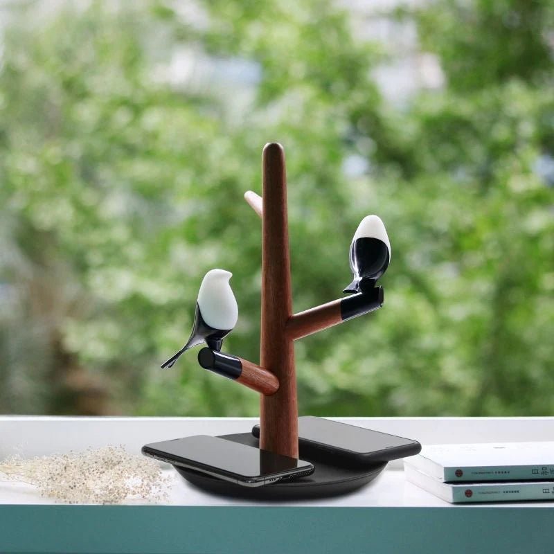 Lampe de Chevet Design Oiseau avec Chargeur Sans fil et Porte Accessoires - Silamp France