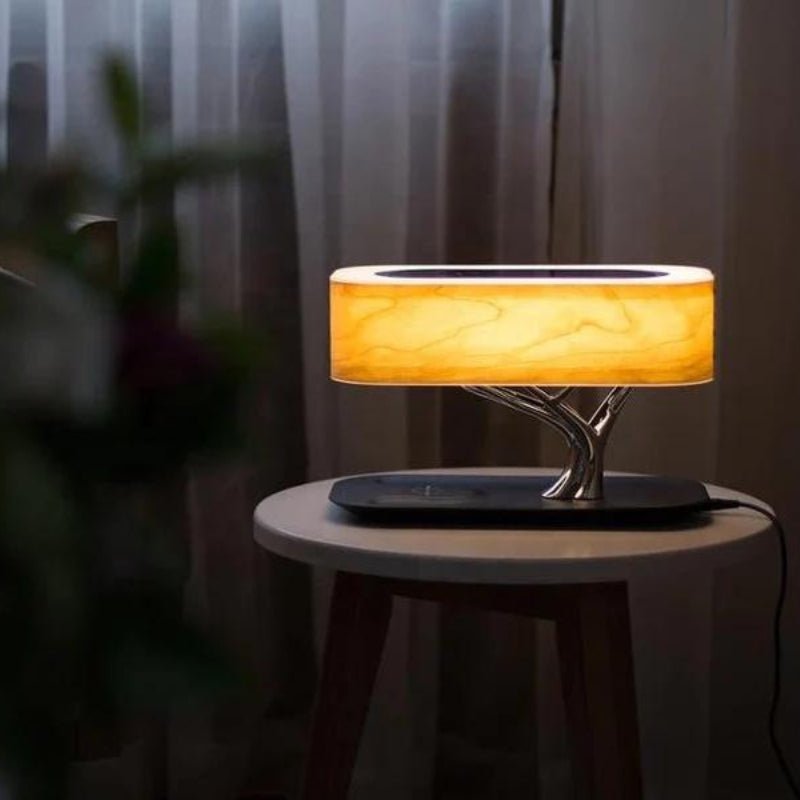 Lampe de Chevet LED Design avec Enceinte & Chargeur Sans fil - Dimmable Tactile - Silamp France