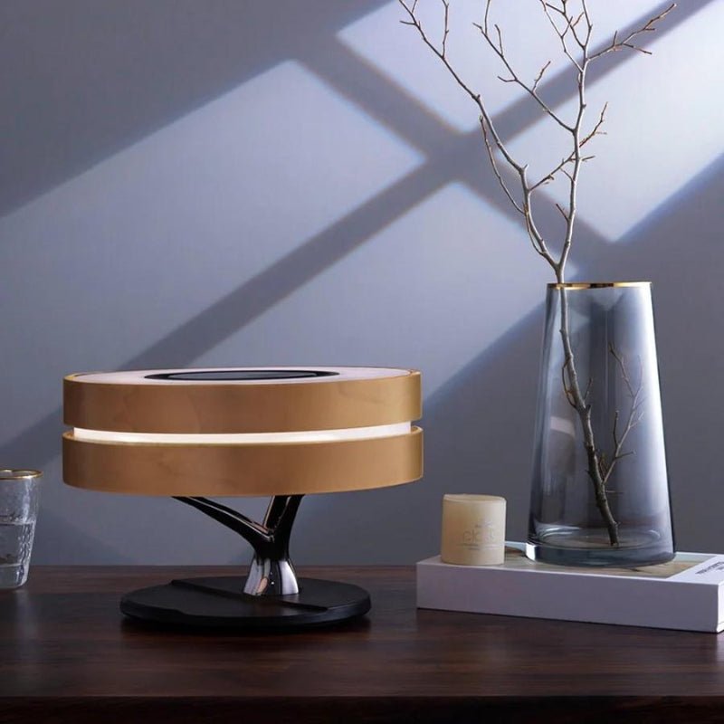 Lampe de Chevet Ronde "Horizon" avec Enceinte & Chargeur Sans fil - Dimmable Tactile - Silamp France