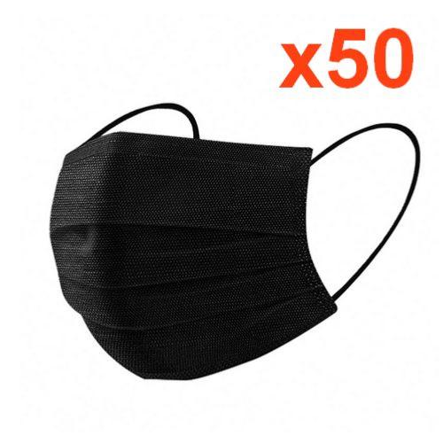 Masques chirurgicaux Noirs Jetables Type II BFE > 98% - Boîte de 50