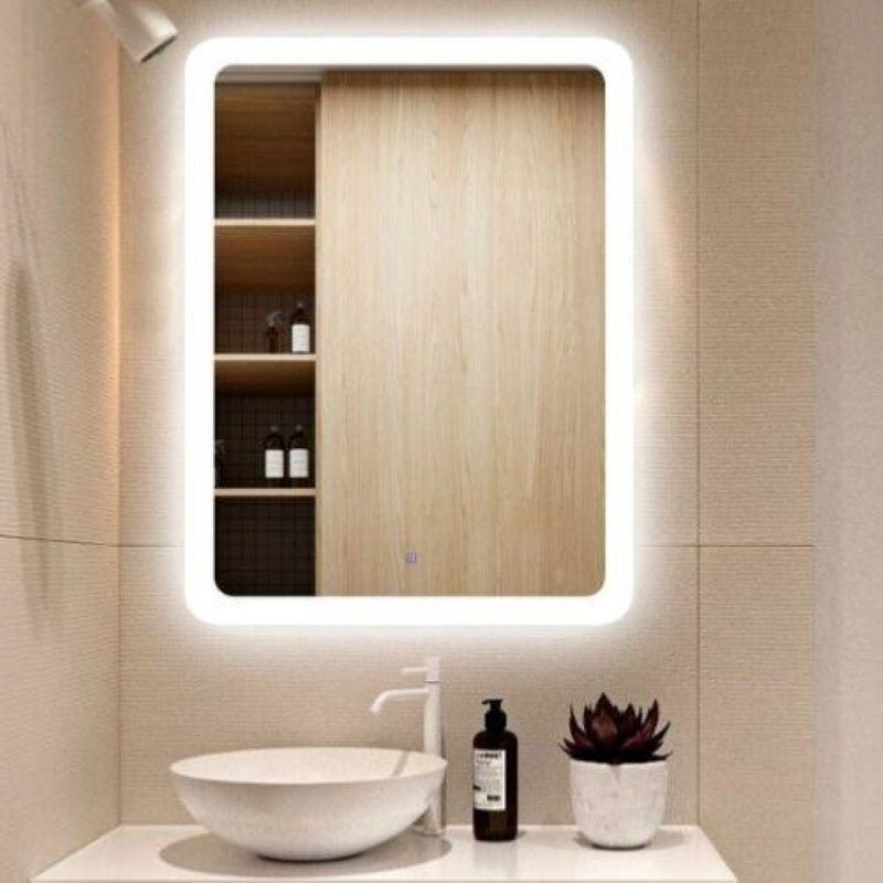 Miroir LED 48W Rectangulaire 60x80cm Anti-buée avec Interrupteur Tactile Cadre Blanc - Silamp France