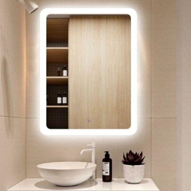 Miroir LED Rectangulaire 40W 46x66cm avec Interrupteur Tactile Cadre Blanc pour Salle de Bain - Silamp France