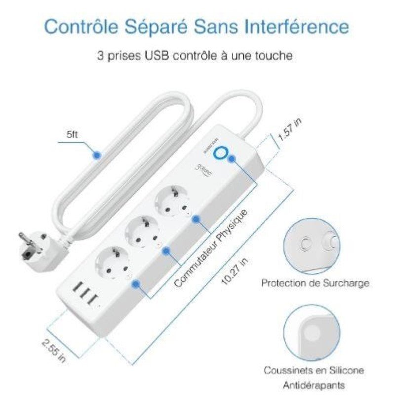 Multiprise Connectée WiFi 3G 15A + 3 Ports USB 3.1A Blanc - Silamp France