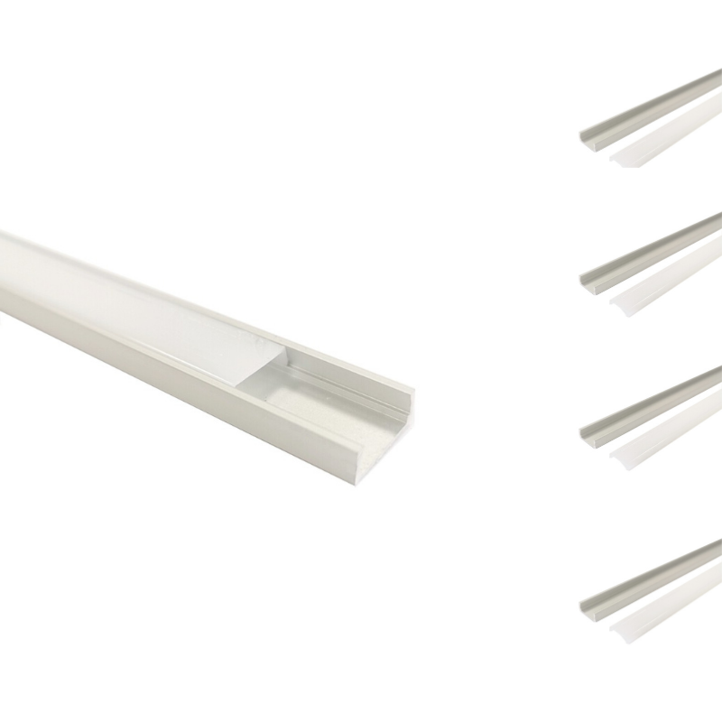 Profilé Aluminium 2m pour Ruban LED avec Couvercle Blanc Opaque - Pack de 5