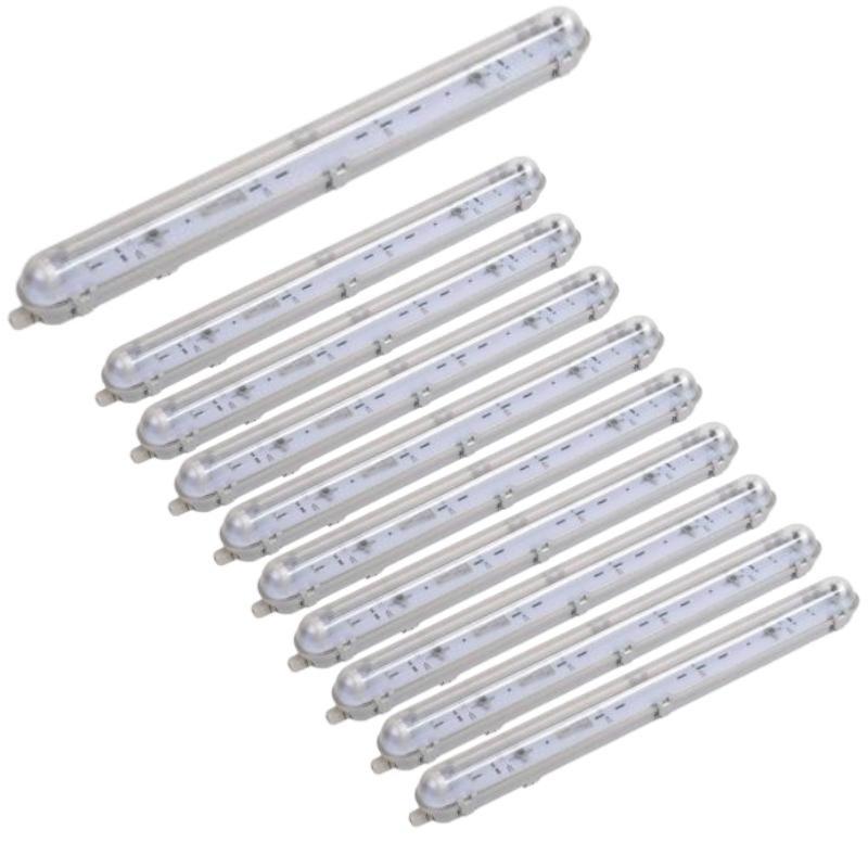 Pack de 10 - Réglette étanche pour Tube LED T8 60cm IP65 (Boitier vide)